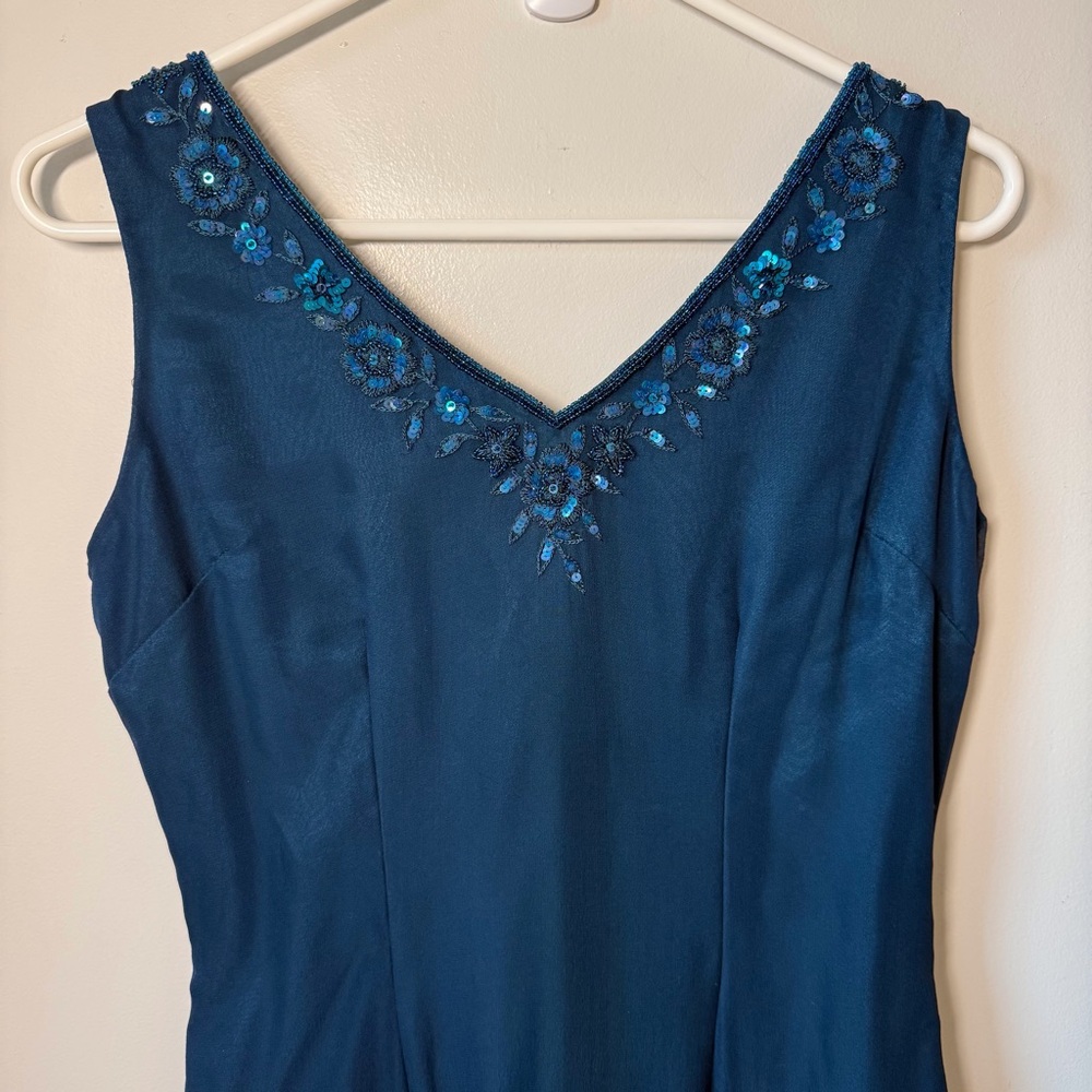 Scala silk dress fairiecore whimsigoth beaded embellished lined teal balletcore